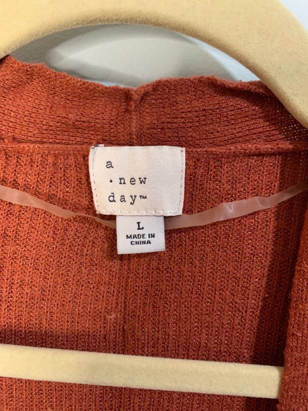 A New Day Rust Open Front Cardigan Size Large Lightweight Knit Fall Layer - Picture 2 of 5
